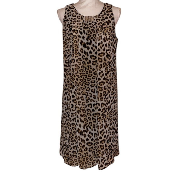 JBS Sleeveless Midi Dress Leopard Print Black Gold Tan NWOT in Size 8 - Picture 1 of 7